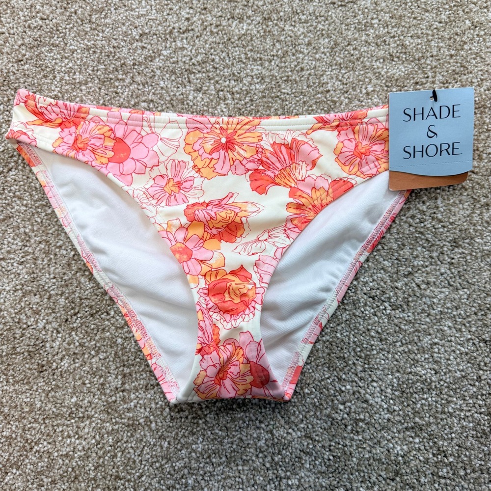 Shade & Shore Womens XS Floral Low Rise Medium Coverage Bikini Bottom NEW Swim